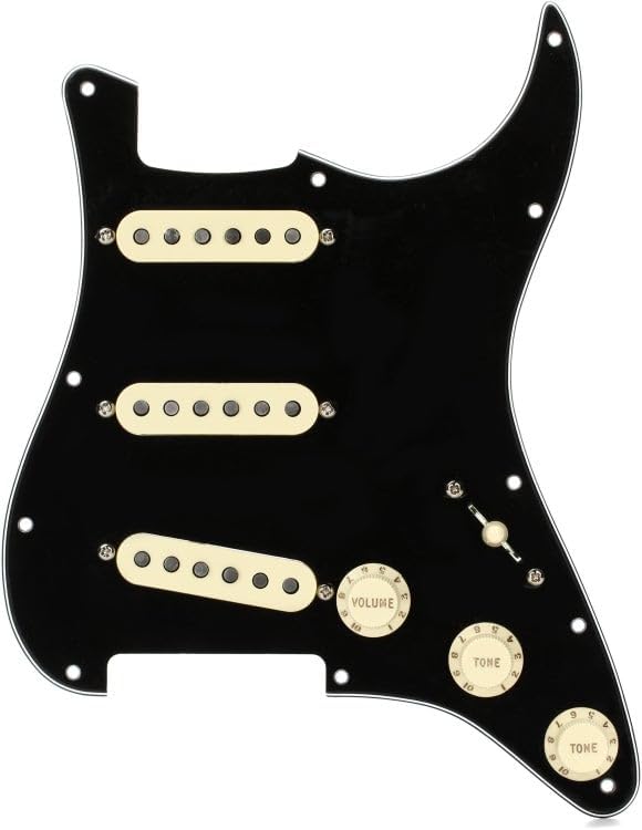 Fender Strat Pickguard, vorverkabelt, Custom Shop Texas Special SSS, schwarz, 11-Loch, PG Schwarz Te