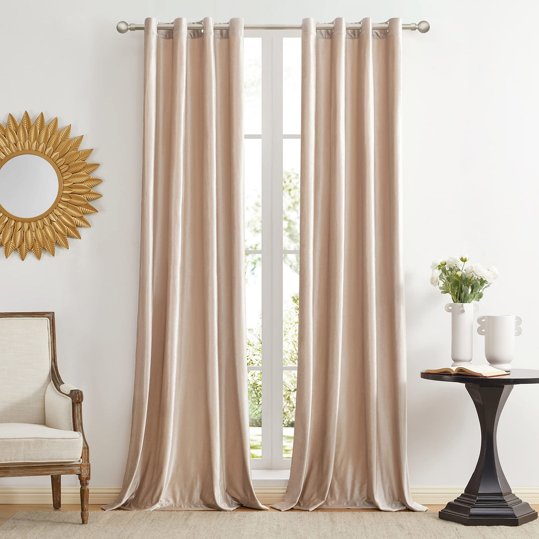 Dekorative Champagner Samt Fenster Vorhänge, 132 x 285 CM (Breite x Länge) Wohnzimmer Öse Tülle Blac