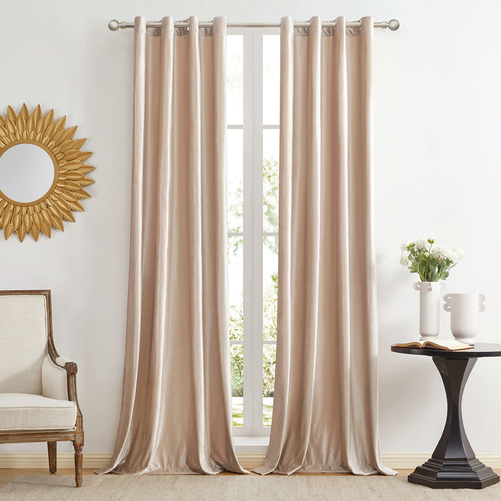 Dekorative Champagner Samt Fenster Vorhänge, 132 x 285 CM (Breite x Länge) Wohnzimmer Öse Tülle Blac