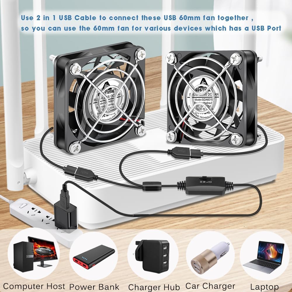 GDSTIME 2 Stück 60mm USB Lüfter 60 x 15mm USB PC Lüfter 5V 60x60 Computer Ventilator 3 Einstellbare