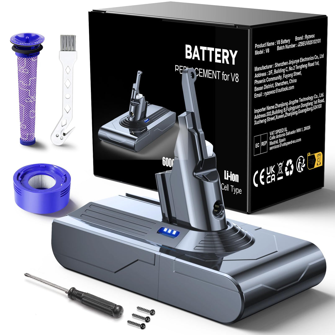 6000mAh Ersatzakku für Dyson V8 Akku Kompatibel mit Dyson V8 Absolute, Animal, Animal Exclusive, Flu