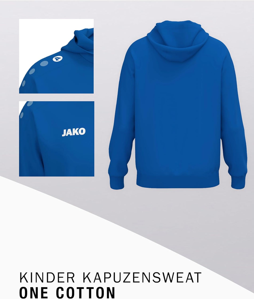 JAKO Kapuzensweat One Cotton Kapuzenpullover Kinder – Sweater für Sport, Freizeit und Team-Veredelun