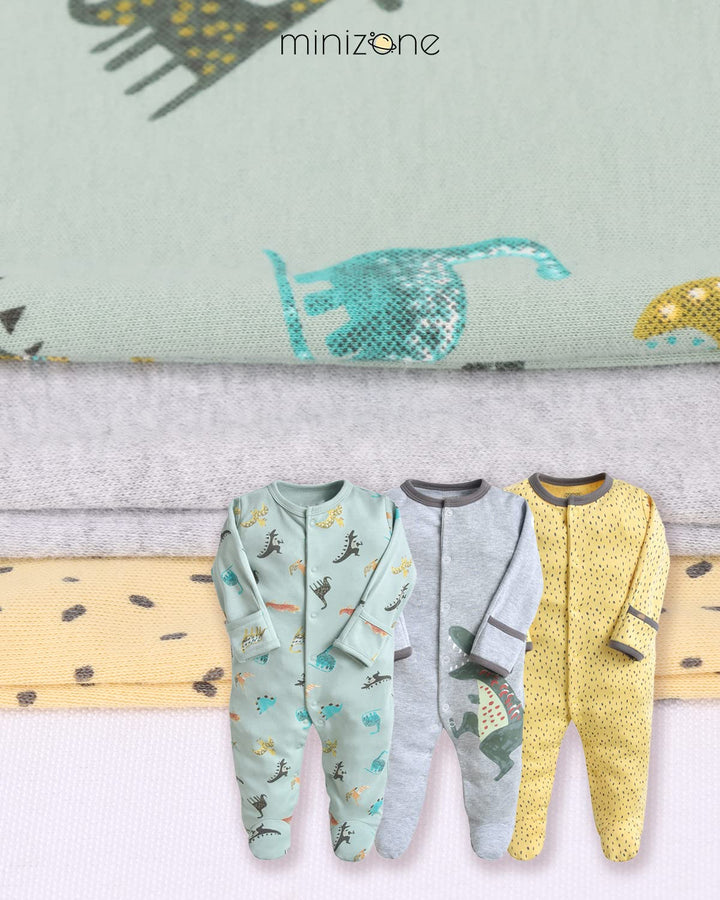 Minizone Baby Schlafanzug Pack of 3, Strampler Langarm Pyjamas Schlafstrampler 6-9 Monate 6-9 Monate