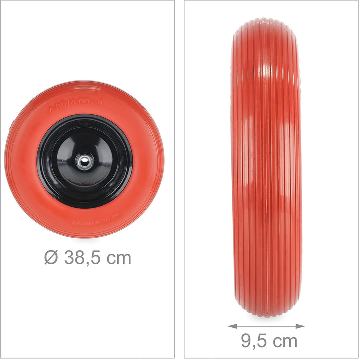 Relaxdays Schubkarrenrad PU 4.80 4.00-8, Vollgummireifen mit Stahlfelge, pannensicher, Schubkarrenre