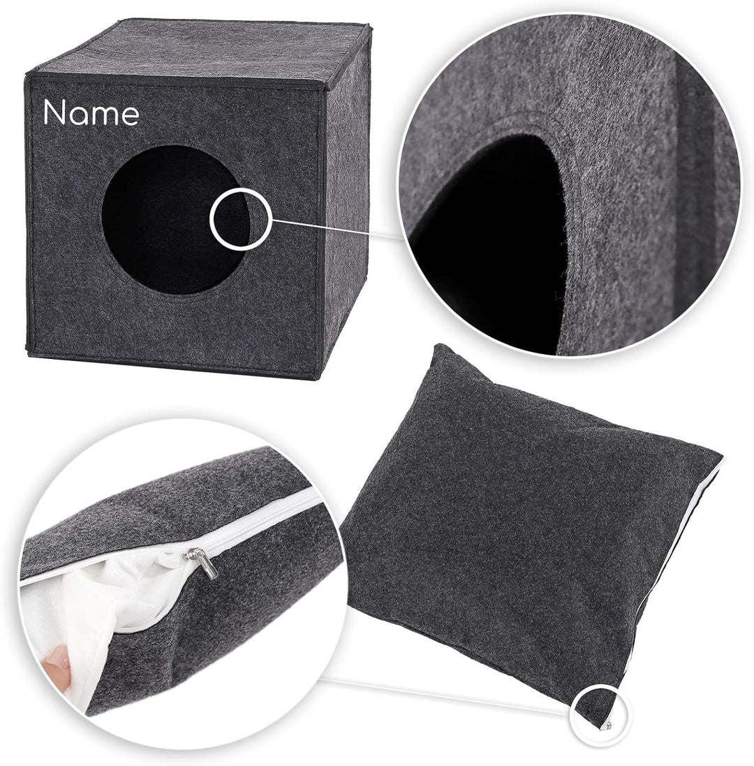 lionto Katzenhöhle aus stabilem Filz passend für Kallax Regale & andere Regalsysteme, 33x37x33 cm, K