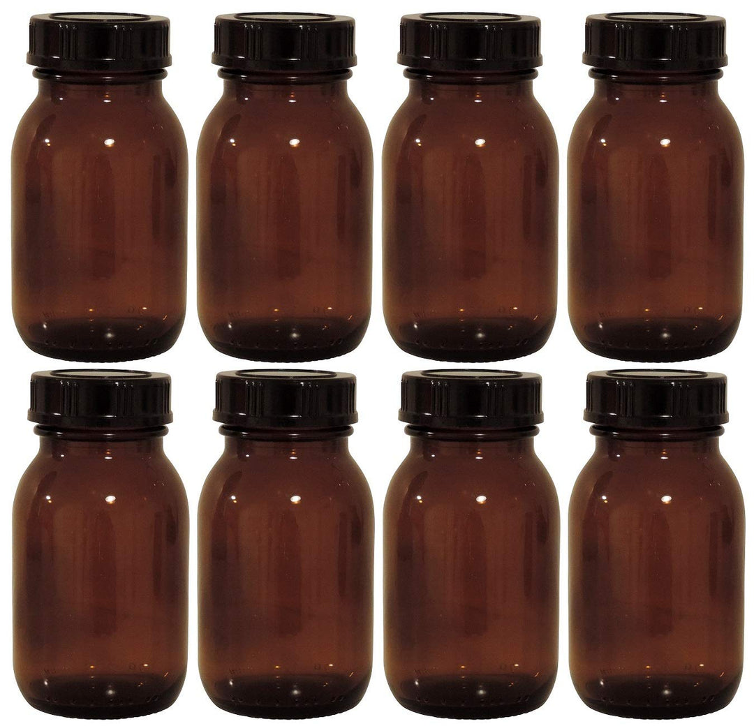 mikken - braunes Apothekerglas Set inkl. Schraubverschluss & Etiketten Made in Germany, 8x 125ml, Si