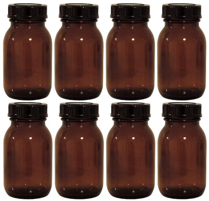 mikken - braunes Apothekerglas Set inkl. Schraubverschluss & Etiketten Made in Germany, 8x 125ml, Si