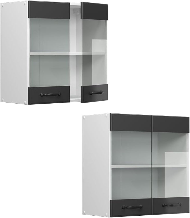 Vicco Küchenschrank Glas R-Line, Anthrazit Landhaus/Weiss, 60 cm Anthrazit Landhaus Hängeglasschrank