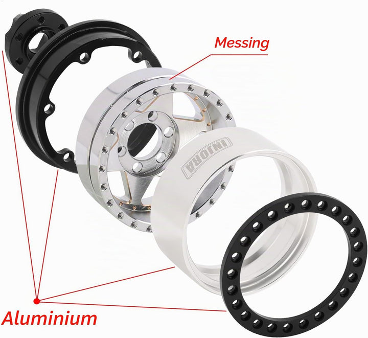 INJORA 1.9" Beadlock Felge - 143g Super Heavy Messing &amp; Aluminium Deep Dish Felge für 1/10 RC Crawle