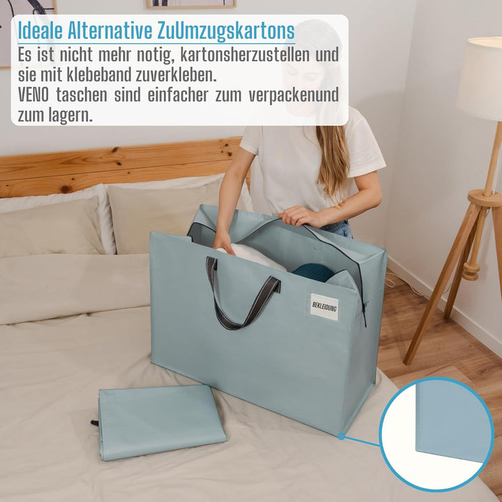 VENO 105 Liter Extra Gross Aufbewahrungstasche mit starke Griffe und Reissverschlüssen für Umzug, Au