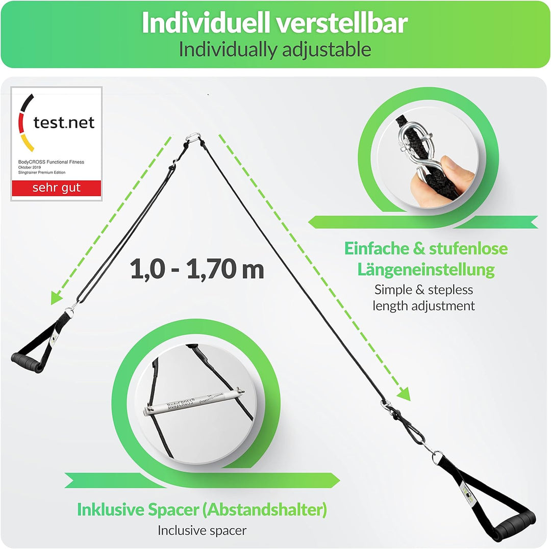 PREMIUM Schlingentrainer, Made in Germany, geprüft & zertifiziert, Slingtrainer Krafttraining Set fü