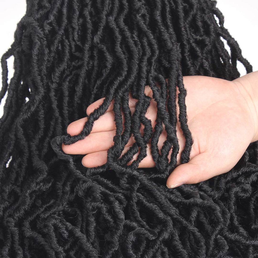 Leeven 24 Zoll Nu Faux Locs Crochet Hair 7 Packs Black Soft Messy Faux Locs Crochet Braids Distresse
