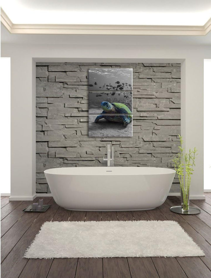 Pixxprint Schildkröte im Ozean schwarz/weiss als Leinwandbild/Grösse: 3 Teilig (120x80 cm) cm/Wandbi