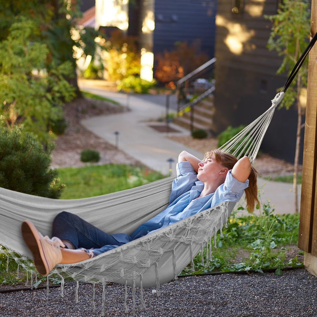 Hängematte Outdoor Boho-Stil für Garten, Balkon, Terrasse, Indoor, mit gebogener Holzstange, Befesti