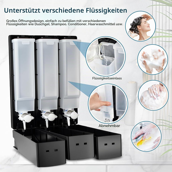 Duschspender Wandmontage Ohne Bohren, 400ml Seifenspender für Dusche, 2/3 Kammern, Shampoo &amp; Duschge