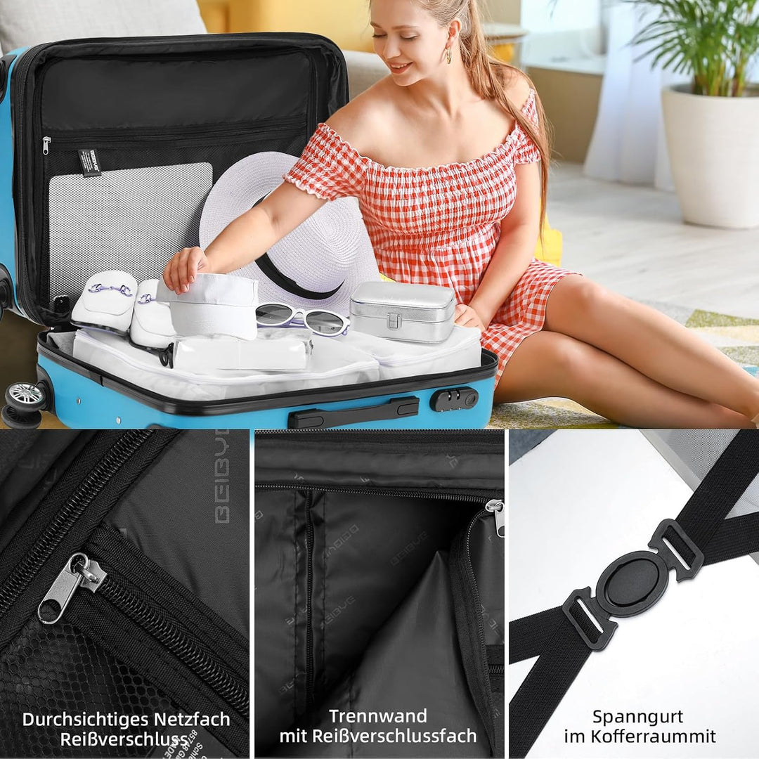 BEIBYE Zwillingsrollen 2066 Hartschale Trolley Koffer Reisekoffer Gepäck M-L-XL-Set (Türkis, Set) Tü