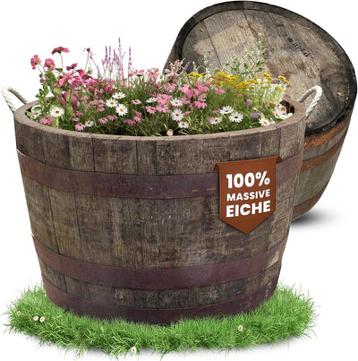 Halbes Fass aus original schottischen Whiskyfass rund (Natur - mit Schlaufen und Ablaufbohrungen)