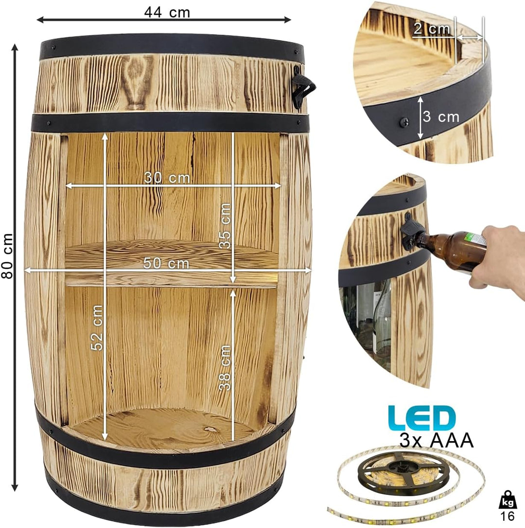 weeco Holzfass Hausbar mit LED Leuchten - Barschrank - Weinfass als Weinregal - Weinschrank im Retro