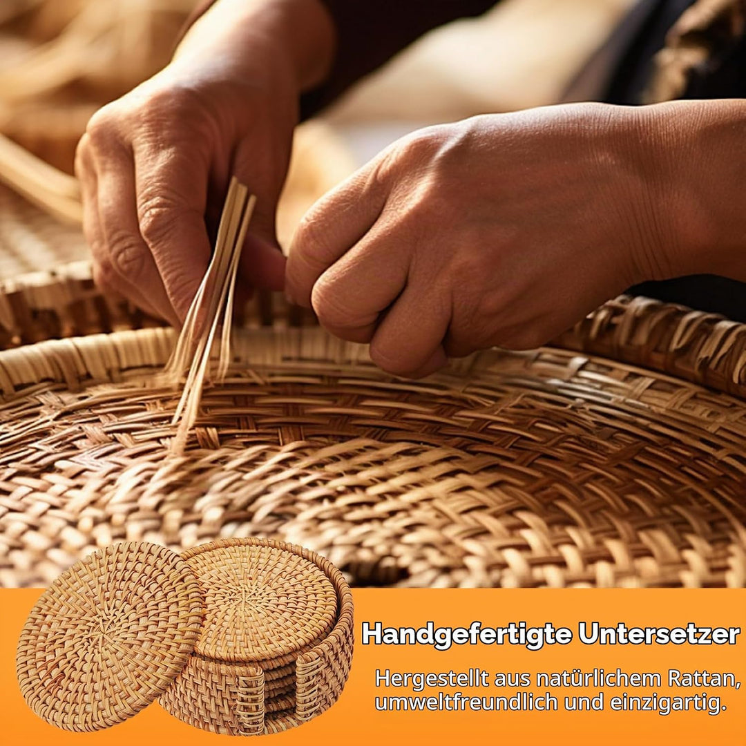 Rund Untersetzer Gläser 6er Set, handgefertigtes Rattan glasuntersetzer, korkuntersetzer, glasunters