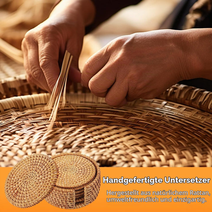 Rund Untersetzer Gläser 6er Set, handgefertigtes Rattan glasuntersetzer, korkuntersetzer, glasunters