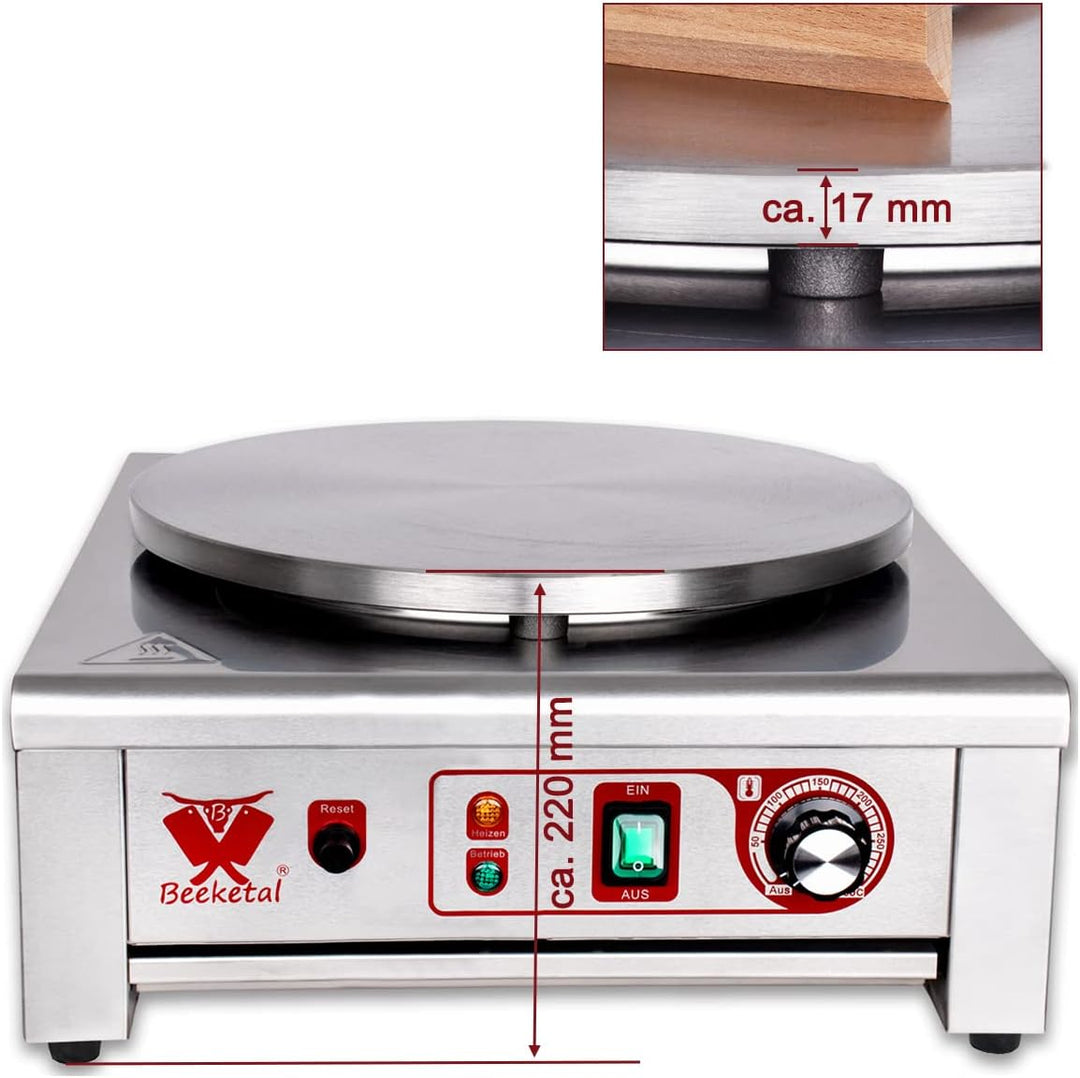 Beeketal 'BC40-1' Gastro Crepes Maker mit Ø 400 mm Gusseisen Crepesplatte, 50-300 °C stufenlos einst