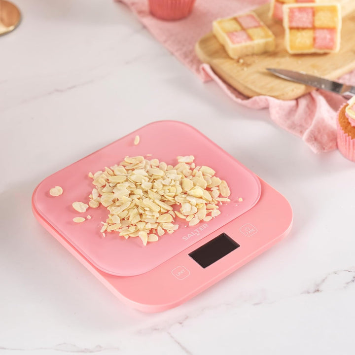 Salter British Bakes Digitale Küchenwaage – Pinke Backwaage mit hoher 10-kg-Kapazität, misst Flüssig