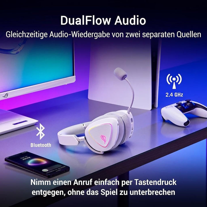 ASUS ROG Delta II White kabelloses RGB Gaming Headset (SpeedNova, Bluetooth, 2,4 GHz, 3,5-mm-Anschlu
