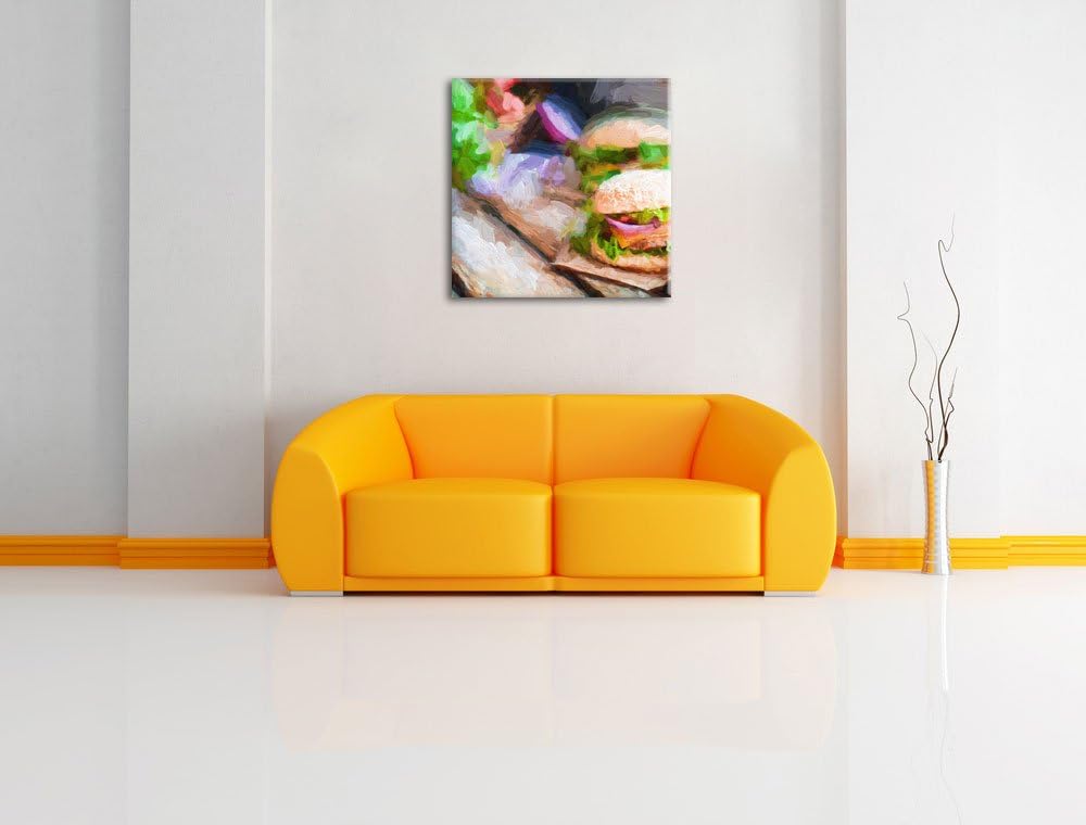 Pixxprint Leckere Burger Pinsel Effekt, Format: 70x70 auf Leinwand, 70x70
