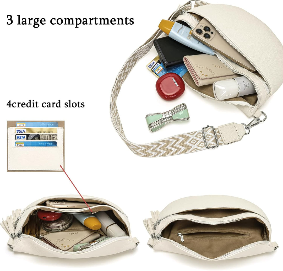 LANXINGLUO Bauchtasche Damen beige umhängetasche Damen mittelgross Crossbody Bag Mit Kreditkartenfac