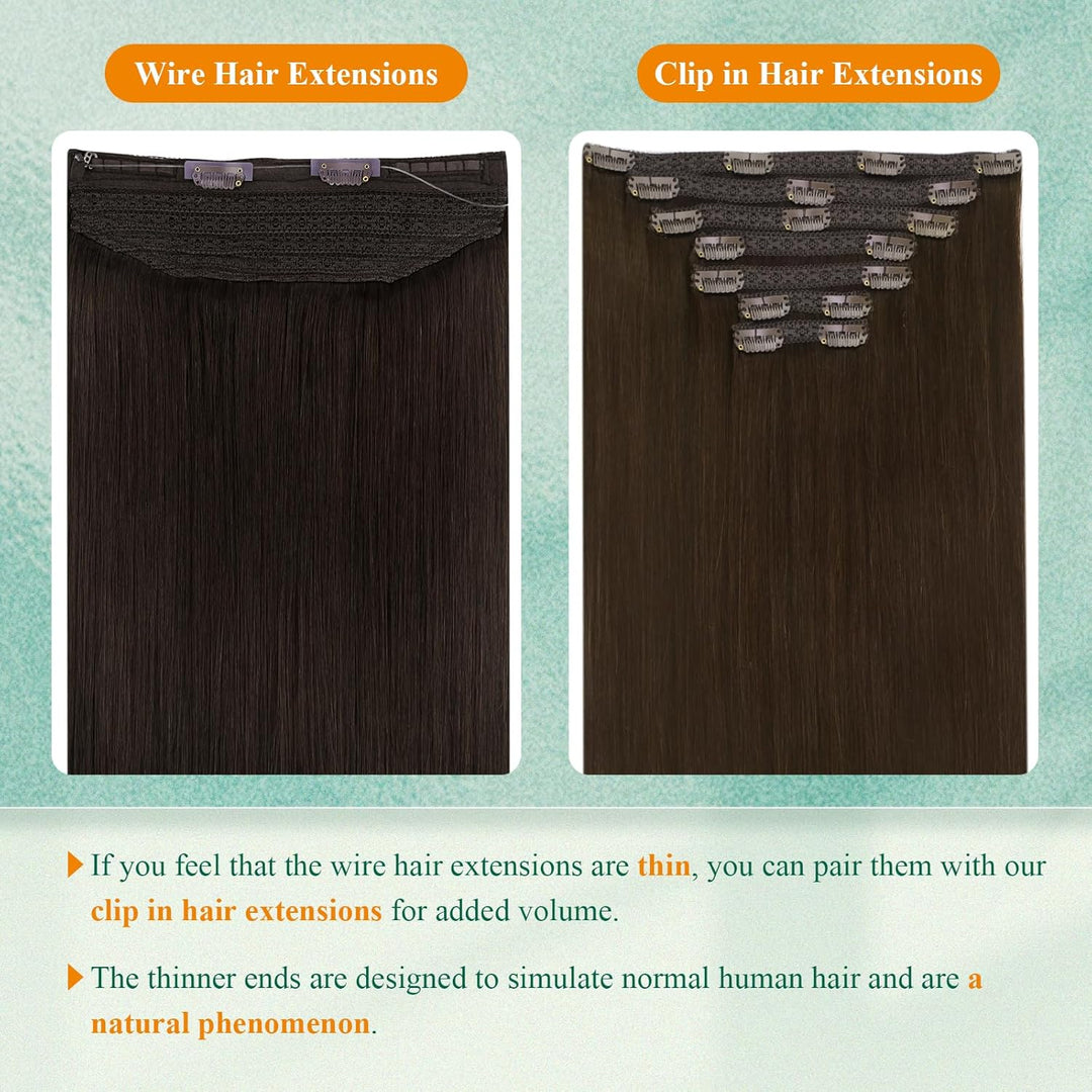 Easyouth Draht Extensions Dunkelstes Braun Secret Draht Extensions Echthaar 100g 50 cm Haarteile Ech