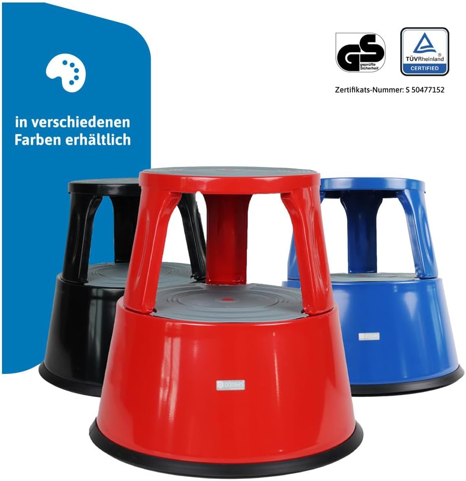 Dönges Rollhocker, Metall, rot (Rolltritt Tritthocker Elefantenfuss)