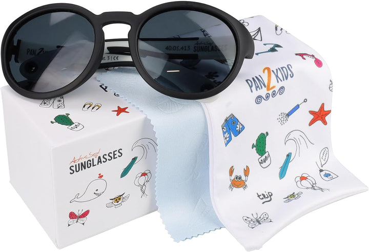 Pan2Kids Kinder-Sonnenbrille, 2-5 Jahre, Panto-Design, UV-Schutz, polarisiert, Black And White