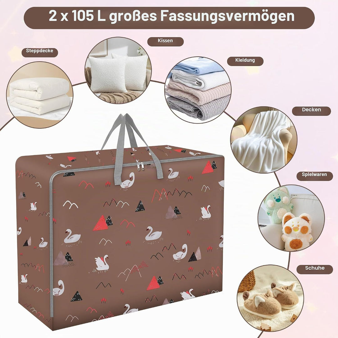 2 Stück Aufbewahrungstasche Gross, 105L Aufbewahrungstasche mit Reissverschluss, 600D Oxford Storage