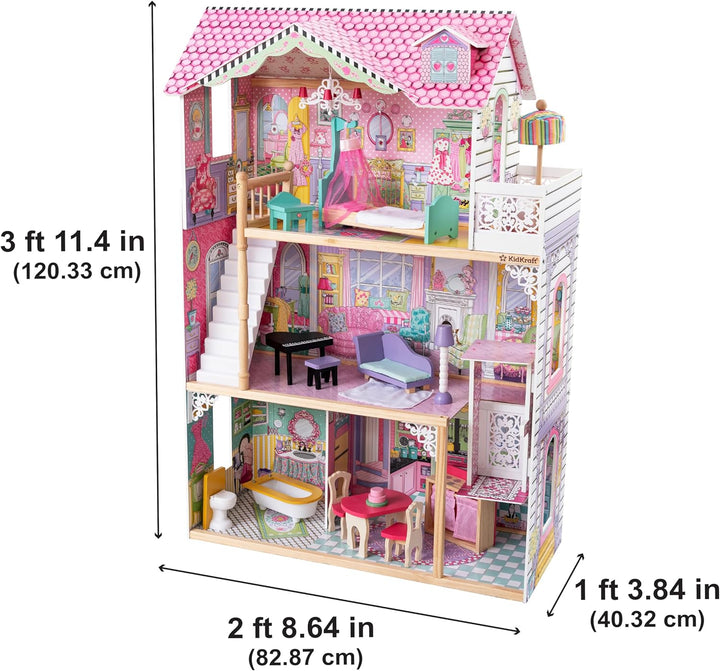 KidKraft Annabelle Puppenhaus aus Holz mit Möbeln und Zubehör, Spielset mit Aufzug und Balkon für 30