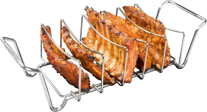 Rosenstein & Söhne Grill-Gestell-Halter: 2er-Set 2in1-Sparerib-Halter & Bratenkorb für Grill & Ofen,