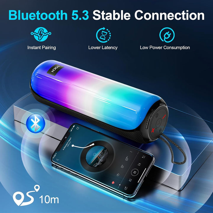 VOCH Tragbarer Bluetooth Lautsprecher mit RGB Licht, 40W Stereo Sound, Bluetooth 5.3, TWS Pairing, I
