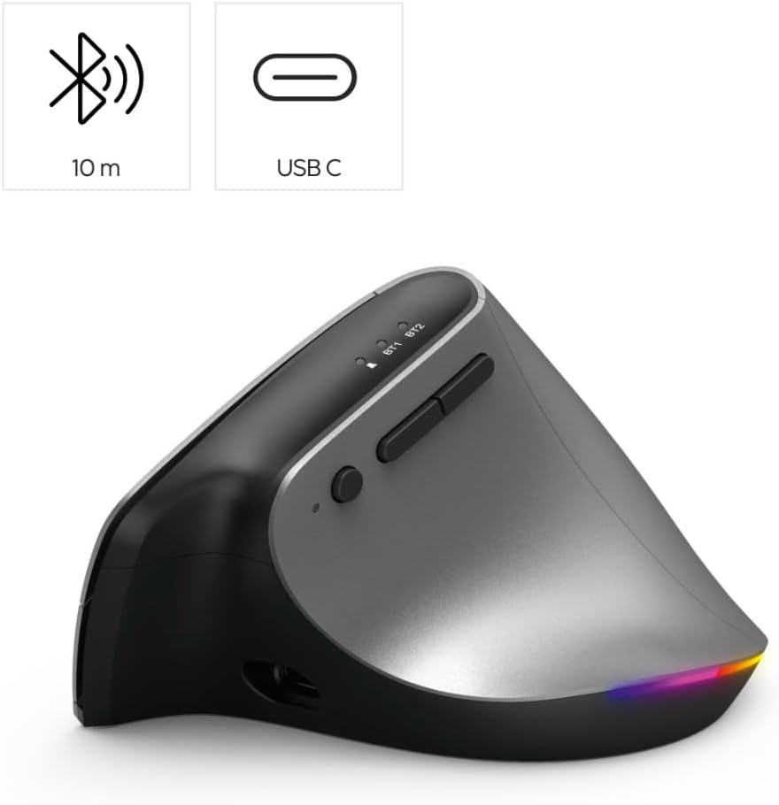 Hama ergonomische Maus „EMW-700“, 2,4 GHz + 2x BT 4.2 (Vertikalmaus kabellos für drei Geräte, Hochka