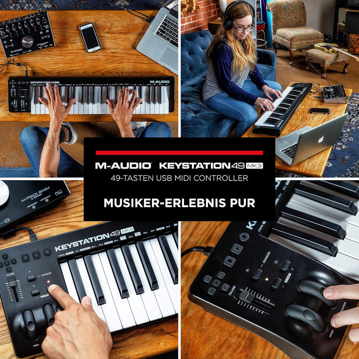 M-Audio Keystation 49MK3 + SP-2 - MIDI Keyboard Controller mit 49 Tasten, zuweisbaren Reglern, Pitch