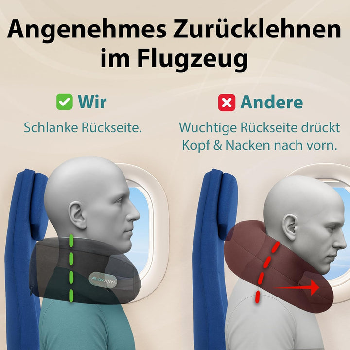FLOWZOOM® Dream Nackenkissen Reise-Kissen für Flugzeug & Auto aus weichem Memoryfoam mit schmalem Rü