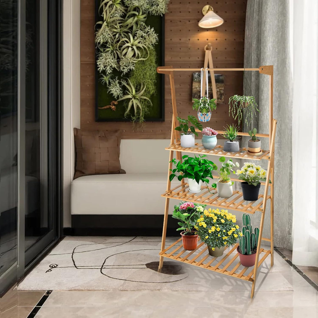 THINFAR Blumentreppe Holz, Blumenständer für innen draussen, 3-stufig, Blumentreppe Klappbar, Blumen
