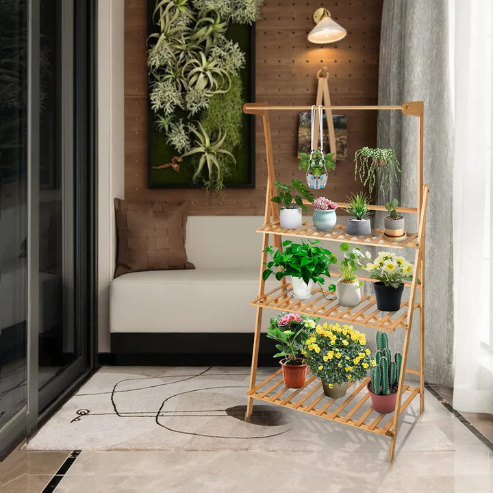 THINFAR Blumentreppe Holz, Blumenständer für innen draussen, 3-stufig, Blumentreppe Klappbar, Blumen