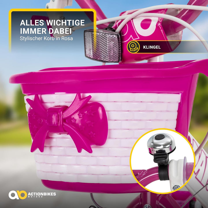 Actionbikes Kinderfahrrad Daisy | 12 Zoll / 16 Zoll / 20 Zoll - V-Brake Bremsen - Schutzblech v. und
