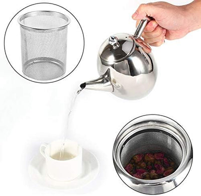 Dioche Teekanne 1000 ml, Teekanne mit Teesieb, Edelstahl-Teekanne mit Teefilter für Zuhause, Café, H