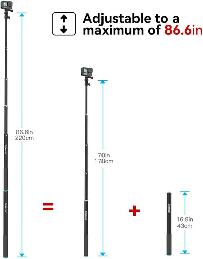 Smatree 220cm SmaPole Extendable Selfie Stick, Teleskopstange für GoPro Fusion, GoPro Hero 12/11/10/