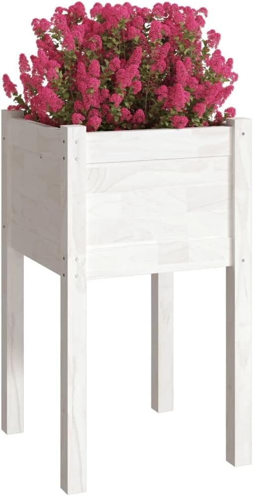 WIFESE Hochbeet Pflanzkübel 2 STK. Weiss 40x40x70 cm Massivholz Kiefer Blumentopf BlumentöPfe Pflanz