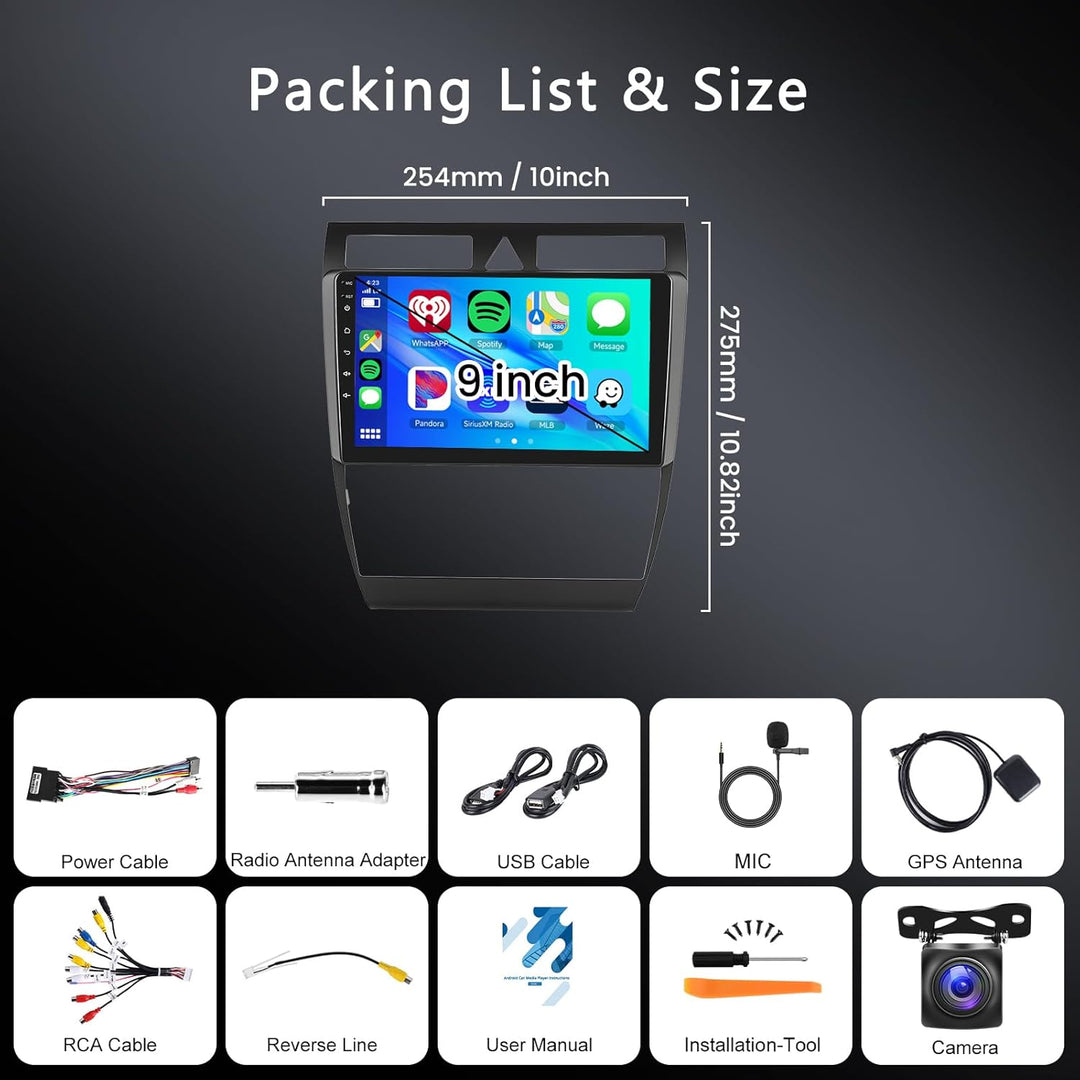 2GB 64GB Android Autoradio für Audi A6 C5 1997-2004 S6 1999-2004 RS6 2002-2006 mit Wireless Carplay