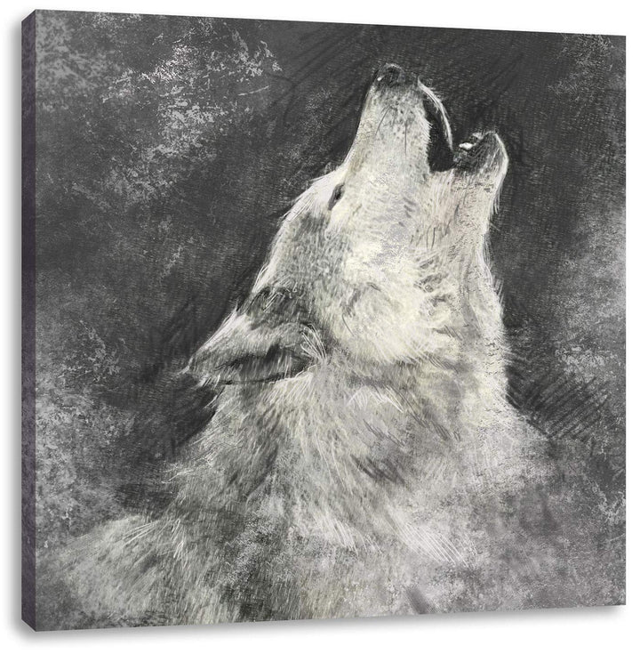 Heulender Wolf Kunst, Format: 70x70 auf Leinwand, XXL riesige Bilder fertig gerahmt mit Keilrahmen,