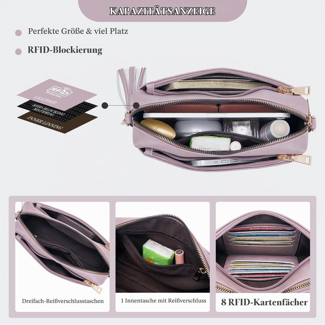 Roulens Damen Handy Umhängetasche,Veganem Leder Crossbody Schultertasche,Breiter Riemen Abendtasche