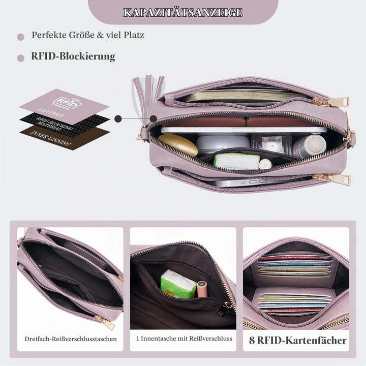 Roulens Damen Handy Umhängetasche,Veganem Leder Crossbody Schultertasche,Breiter Riemen Abendtasche