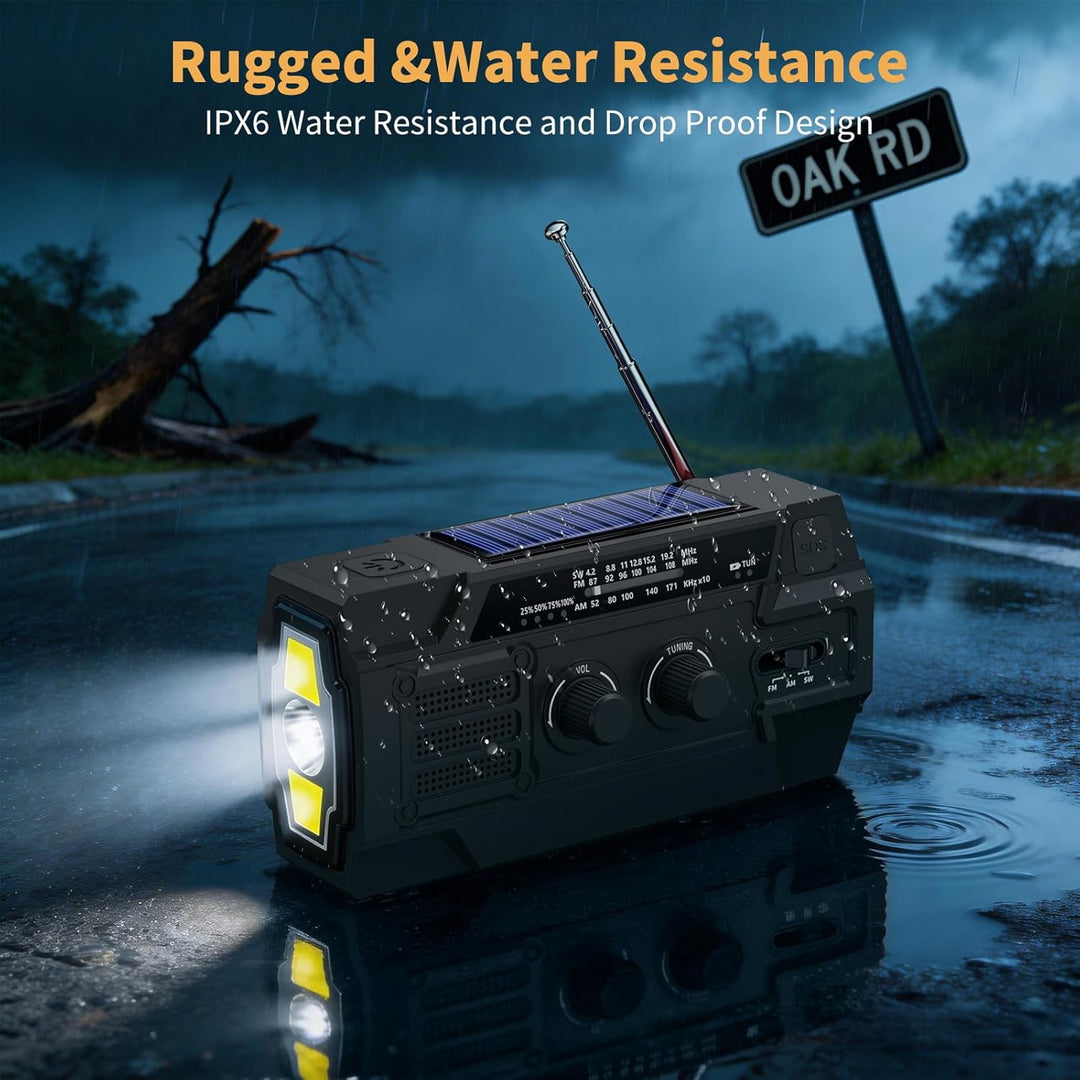 Kurbelradio 4000mAh Notfallradio mit Solar, Bewegungsempfindlicher Radio mit kurbel AM/FM/SW,LED-Tas